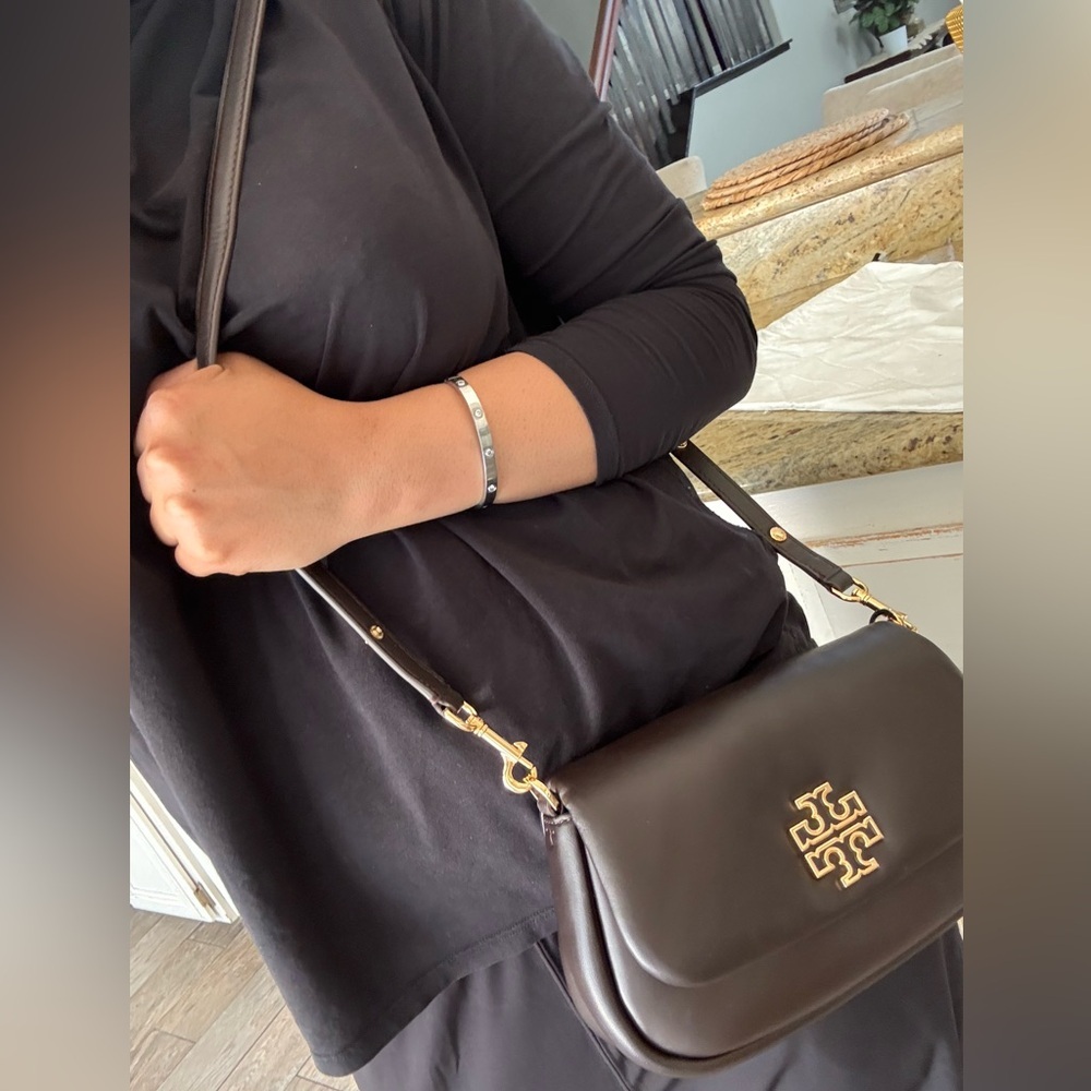 NEw tory burch BRITTEN LEATHER PUFFY CONVERTIBLE CROSSBODY DARK MAHOGANY - Picture 8 of 12